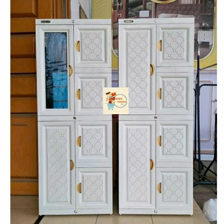 Napolly Lemari Plastik 4 Tingkat Putih Polos Kaca/Tidak Kaca - Lemari Anak Kost - Lemari Murah Medan