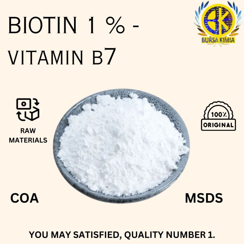Vitamin H Biotin Powder 1% 100gram / Pure Biotin Vitamin H Vit B7 Powder / Bahan Baku Kosmetik Peraw