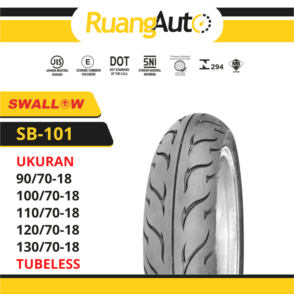 BAN LUAR SEPEDA MOTOR SWALLOW SB-101 STREAM 90/70 100/70 110/70 120/70 130/70 RING 18 TUBELESS