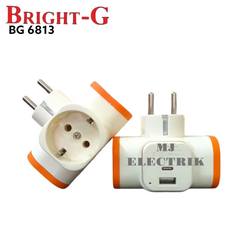 Bright-G Steker T Arde + USB Type C / T Cabang 3 dengan USB