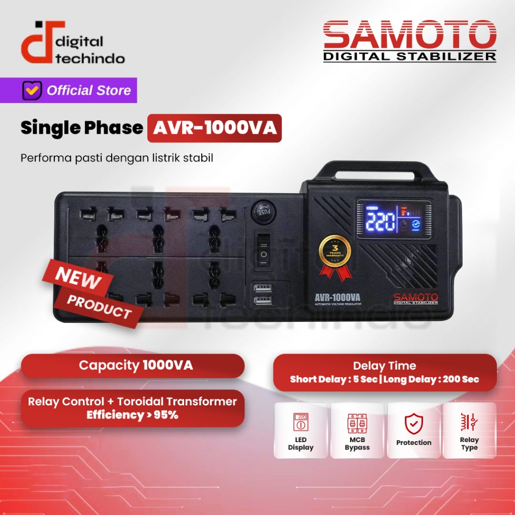 SAMOTO Stabilizer 1000VA Stavolt Single Phase Stavolt AVR1000VA Stabiliser SMT