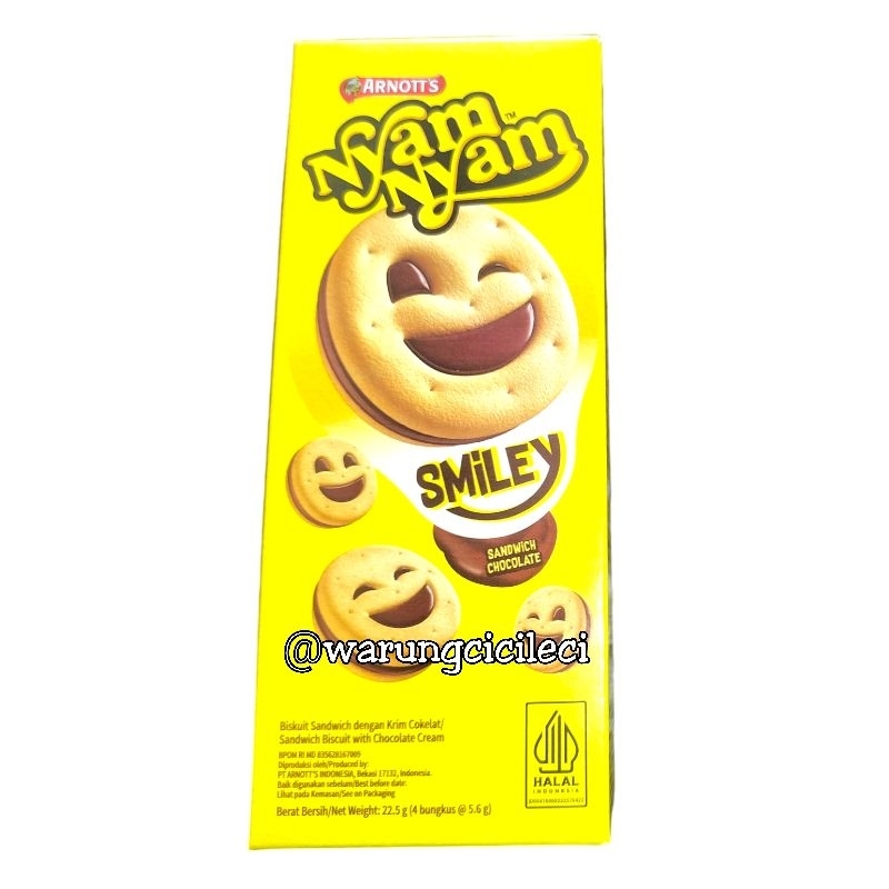 

ARNOTTS NYAM NYAM SMILEY BISCUIT SANDWICH COKELAT 22,5g