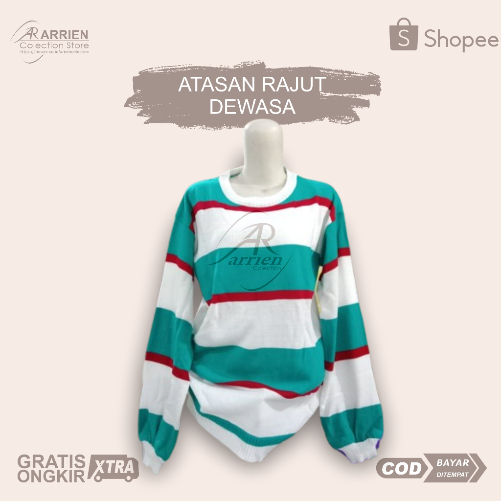 Elvanya Crop Blouse - Atasan Blouse Wanita Rajut Motif Garis Oversize Allsize OnesizeSweater Rajut P
