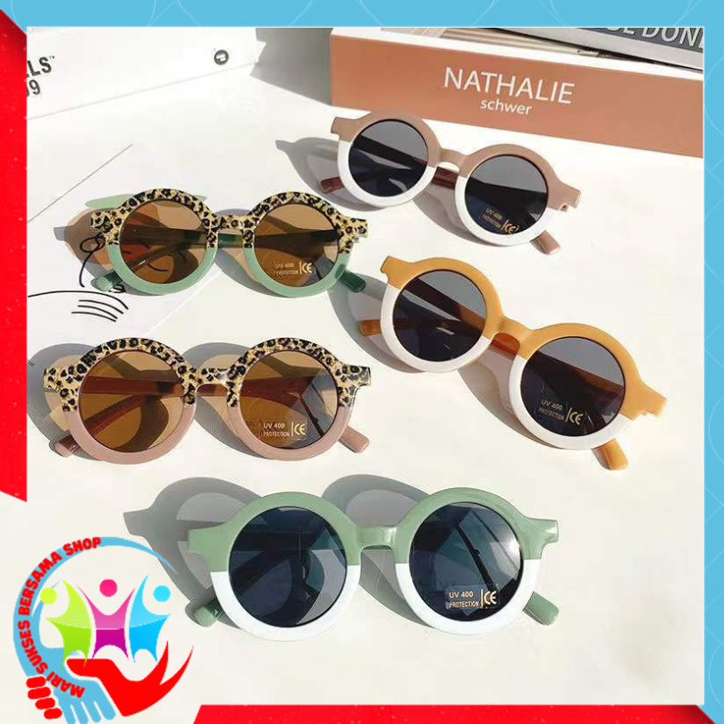 MSBS Kacamata Anak Perempuan Bulat Leopard Korea Fashion Lucu 6683 Kaca Mata Laki Laki Hitam Gradasi