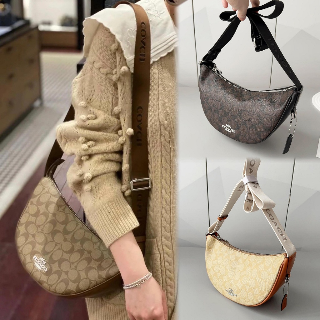 COACH Pace Shoulder Bag In Signature Canvas Tas Pace Crescent Tas Setengah Bulan Tas Croissant Tali 