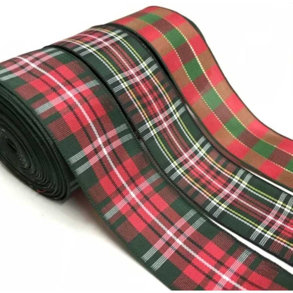 1 YARD - PITA MOTIF KOTAK-KOTAK / PITA NUANSA NATAL / PITA LEMAS