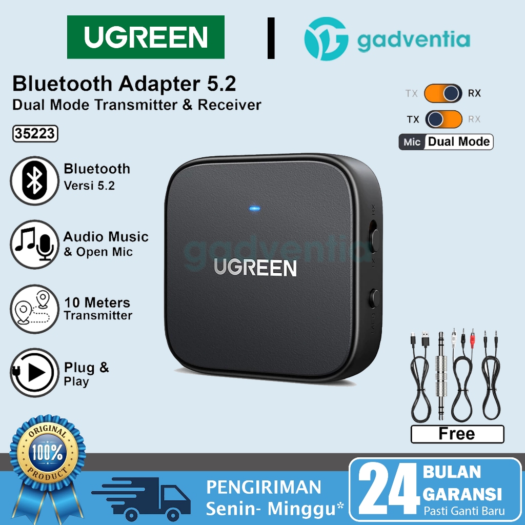 UGREEN Adapter Bluetooth 5.2 Audio Receiver & Transmitter With Audio & Mic Speaker Tape Radio Mobil 