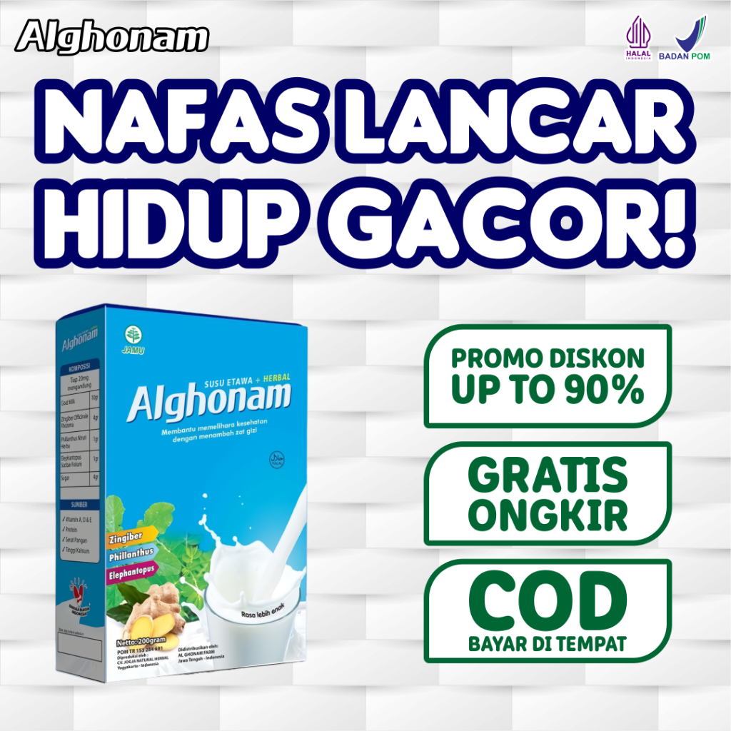 

Alghonam Susu Kambing - Pilihan Sehat, Kualitas Terbaik, BPOM, Halal MUI, Murah!