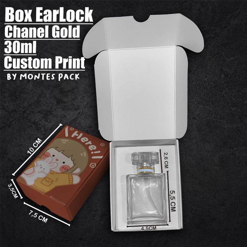 

BOX EARLOCK CUSTOM PRINT| untuk botol channel gold 30ml | box earlock Custom Printing