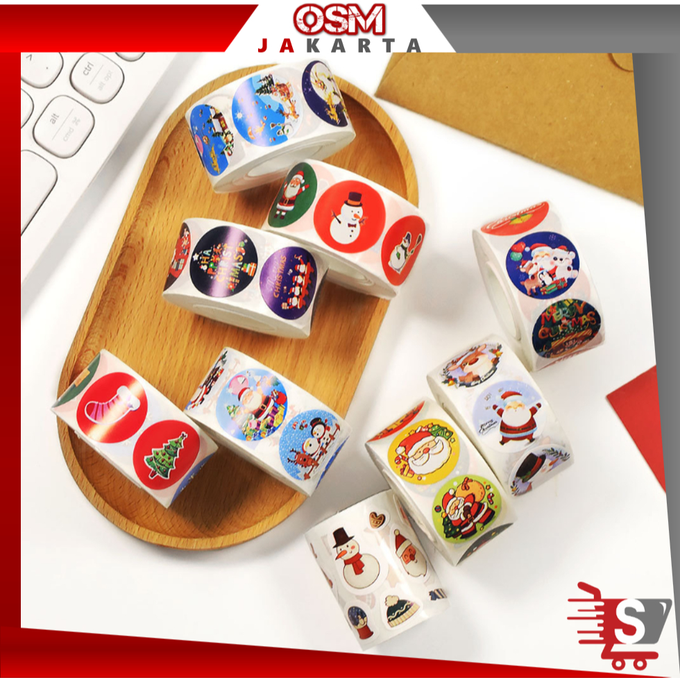 

OSM JKT 6464 Stiker Label Kemasan Hampers / 500 PCS Cute Christmas Sticker / Packing Label Sticker Natal / 1 Roll 500 PCS Sticker