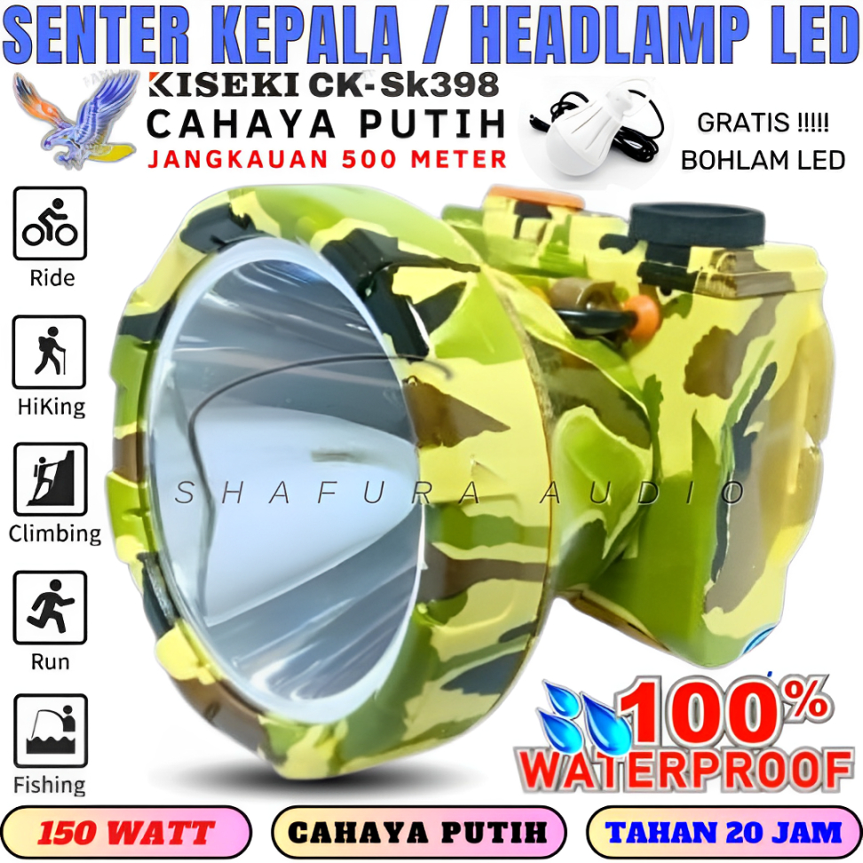 Senter Kepala Casan Kiseki Ck-Sk398 150w Bonus Bohlam/ Senter Selam Anti Air Waterproof | Senter Kep