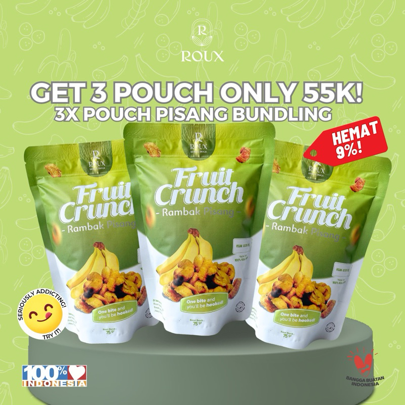 

PAKET BUNDLING ROUX FRUIT CRUNCH RAMBAK PISANG PREMIUM ENAK SEHAT HEALTY SNACK TANPA GULA