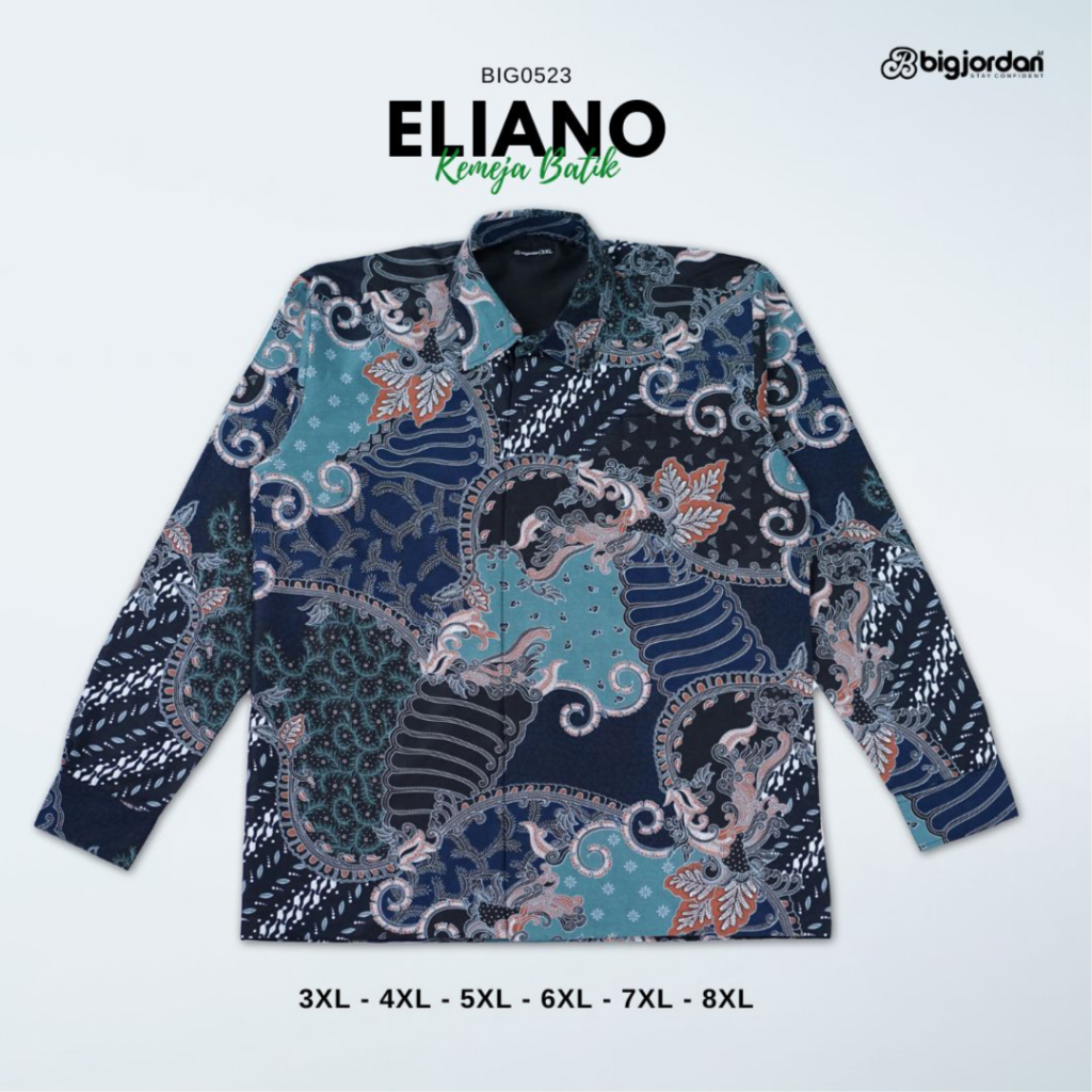 Big Jordan KEMEJA BATIK PANJANG.Ready 2XL 3XL 4XL 5XL 6XL 7XL 8XL.KATUN BATIK PREMIUM.ELIANO - KEMEJ