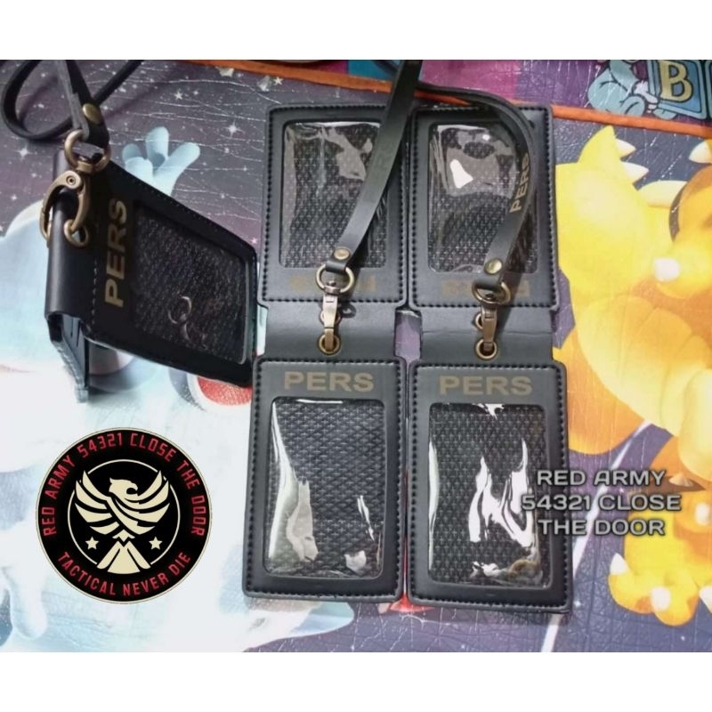 

ID Card Holder Tali Lanyard Name Tag Double Flip Magnet Logo PERS Black