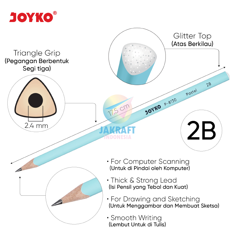 

ATH (36 Pcs) Pensil Tulis 2B Warna Warni Pastel JOYKO P-8130 Souvenir Ultah Ulang Tahun Wedding