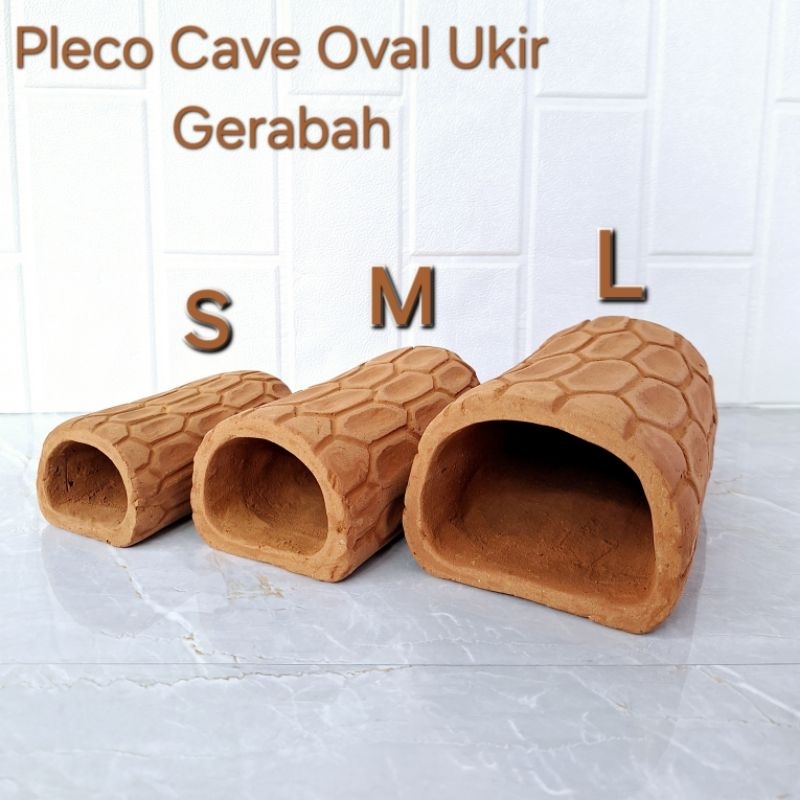 M.A.D SMALL Pleco Cave Oval Ukir Gerabah Tanah Liat untuk Pleco Hypancistrus Zebra