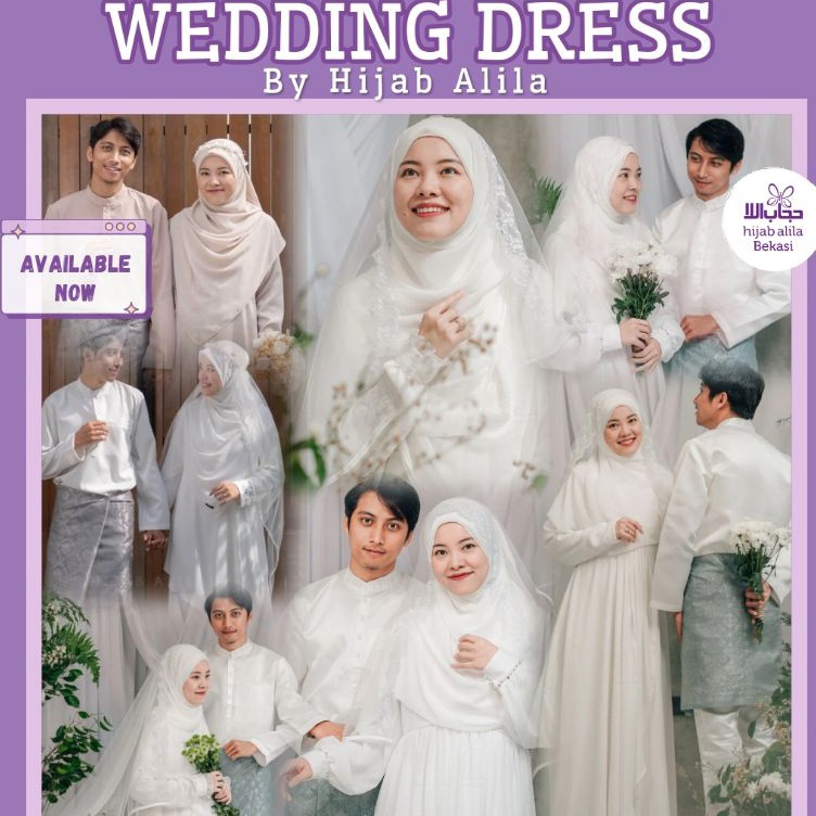 KODE M76U SET AKAD SYARI HIJAB ALILA  BAJU PENGANTIN  WEDDING DRESS BROKEN WHITE SERIES