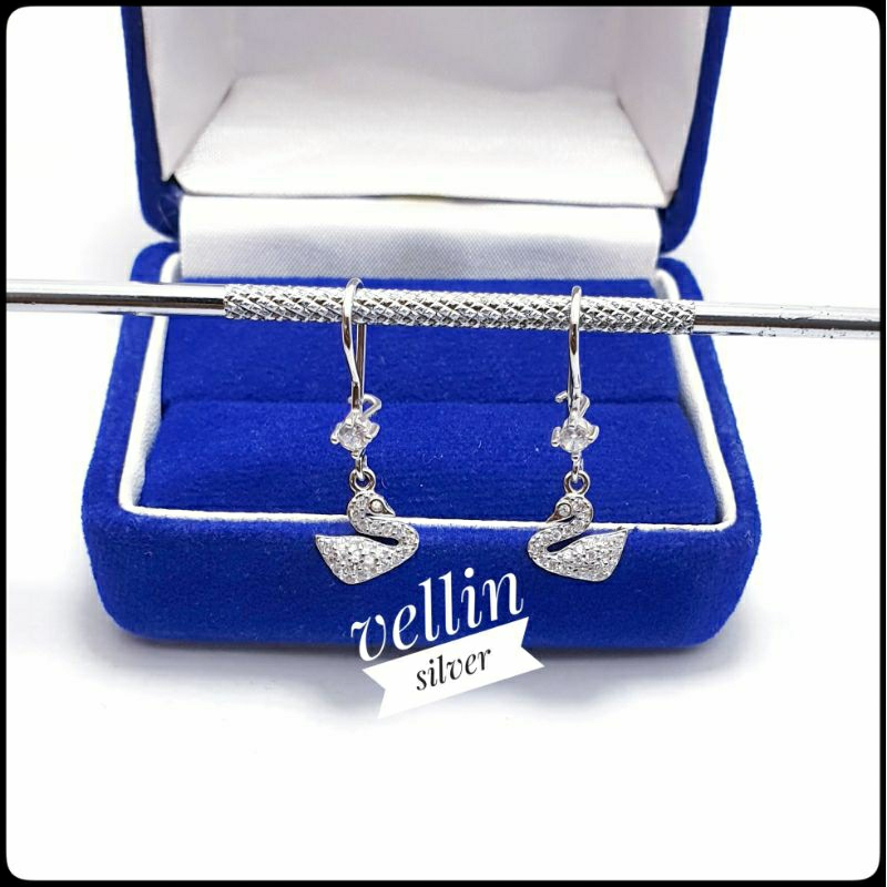 Anting Wanita Perak 925 Asli Lapis Emas Putih - Perhiasan Anting Anting Angsa Silver 925 Antikarat