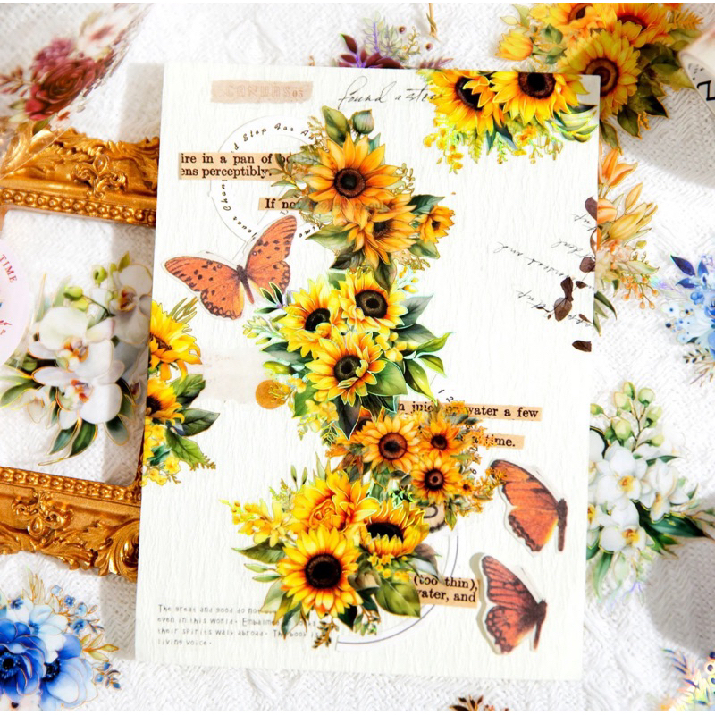 

2M/Roll PET Tape Kiss Cut Gold List Fragrant Flower Series Sticker Journal Scrapbook DIY Stiker Jurnal Kit