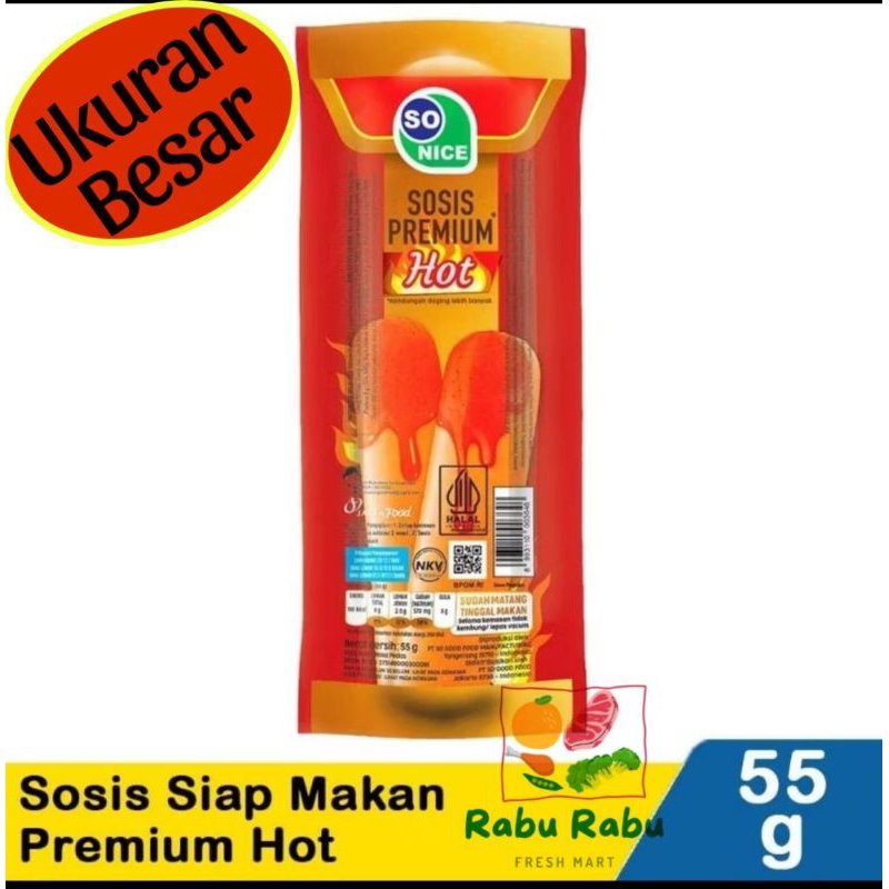 

Sosis SO NICE Premium siap makan pedas keju praktis siap makan enak lezat 55 gram
