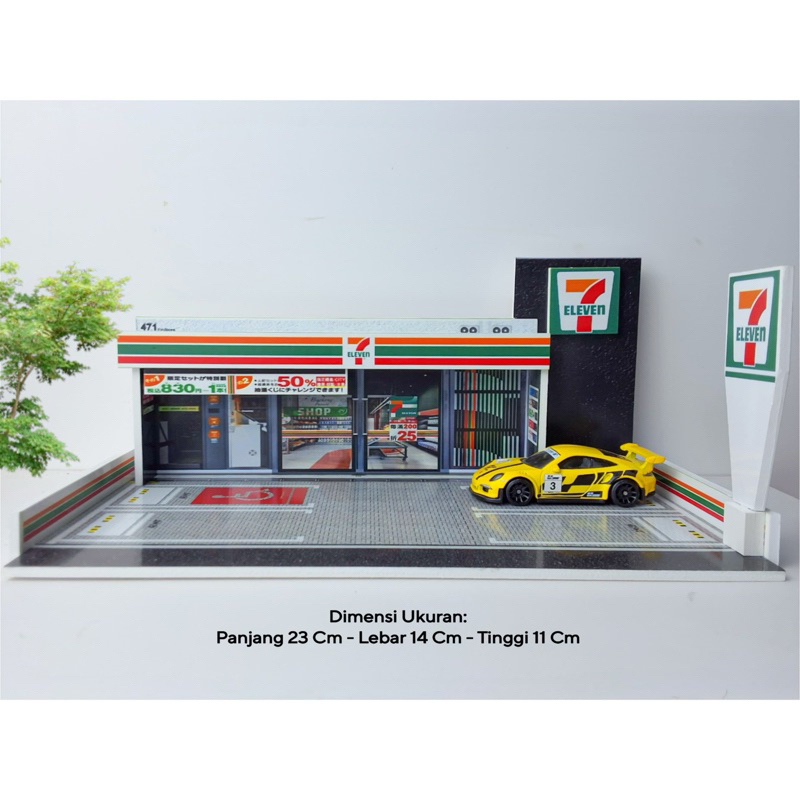 DIORAMA 7 ELEVEN ( skala 1:64 ) - MINIATUR 7 ELEVEN - PARKIR HOTWEELS