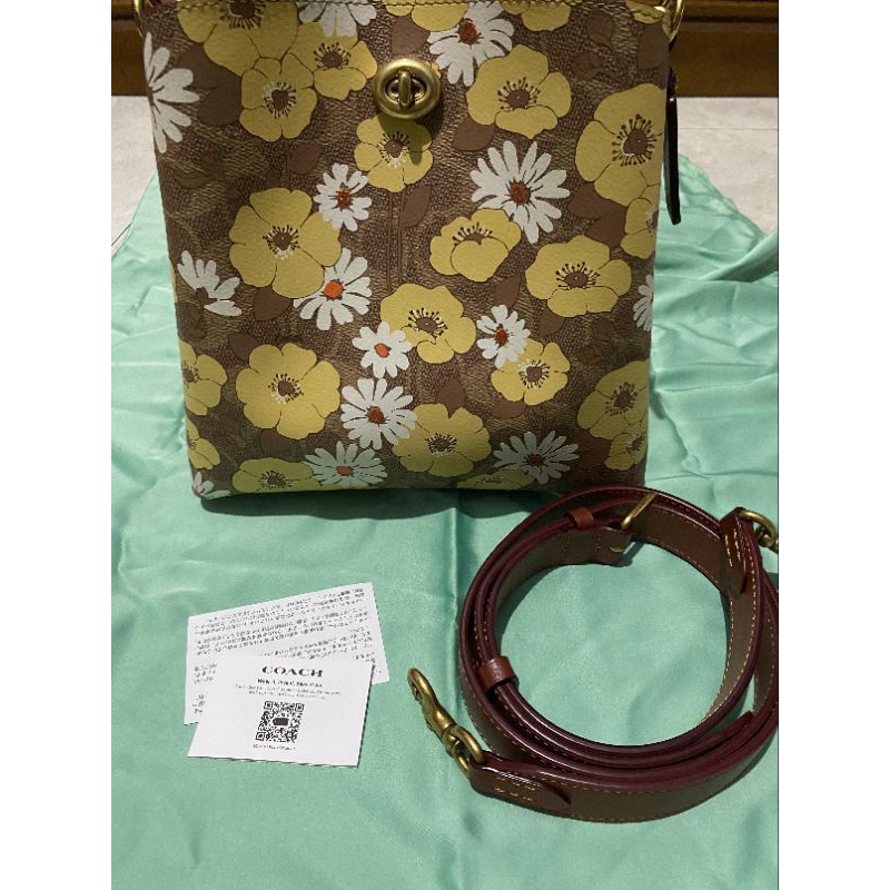 Coach Signature Willow Floral Bucket Bag Tan Rust Multi Original