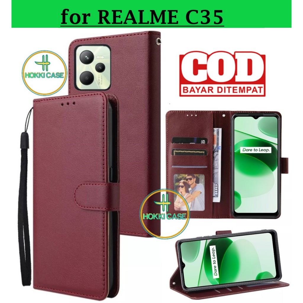 CASE REALME C35 CASE LEATHER FLIP COVER WALLET STANDING DOMPET CASING