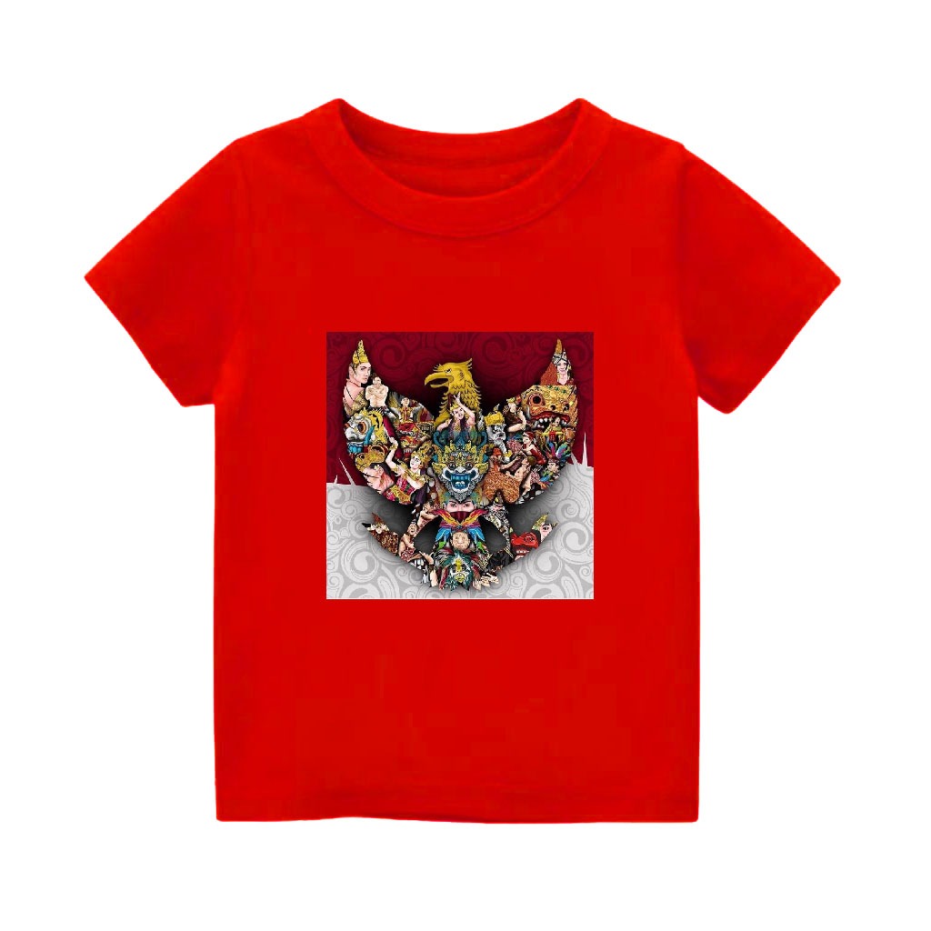 Baju Kaos Karakter Kartun Anak Laki laki Perempuan Cowok Cewek Balita GARUDA MERAH PUTIH