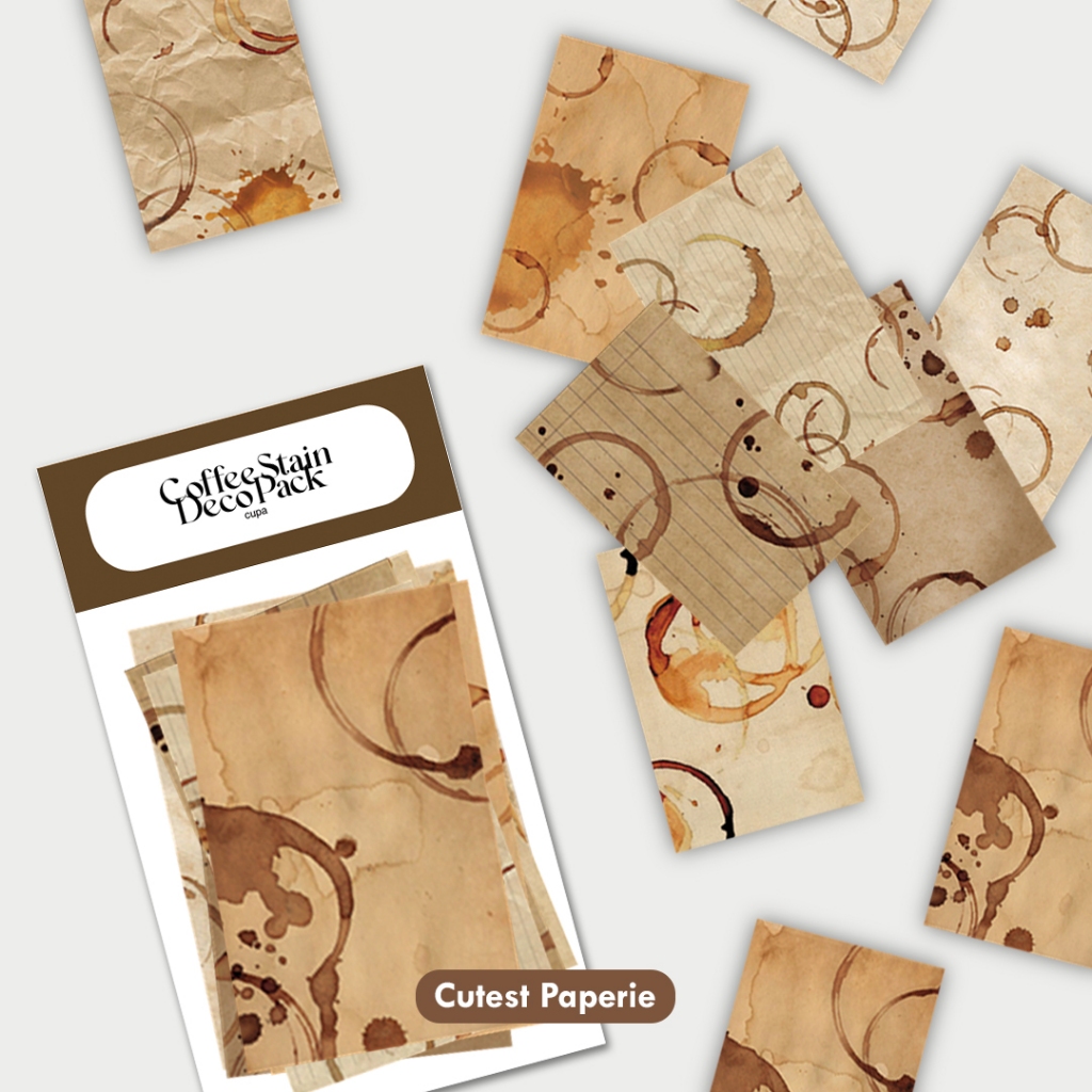 

[32 pcs] COFFEE STAIN DECO PAPER PACK/KERTAS DEKORASI GAYA VINTAGE NODA KOPI