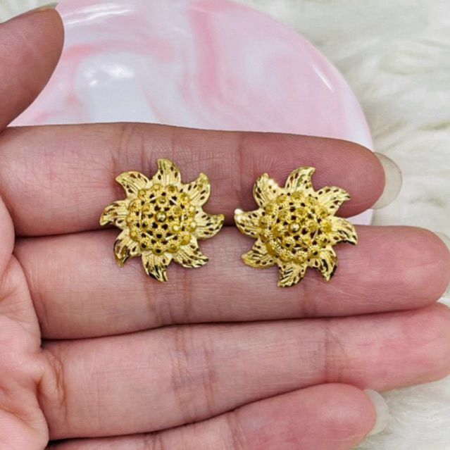 giwang bunga matahari kerawang mewah elegant emas asli kadar 700