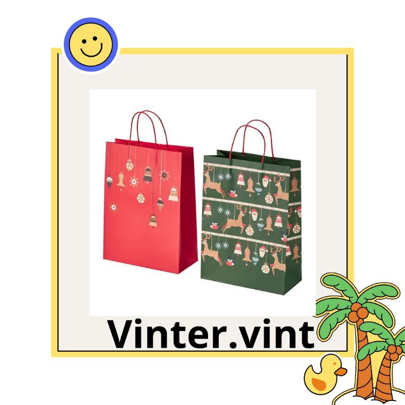 

IKEVINTERVINT Tas kado, pola campuran merah/hijau, 26x35 cm. 2 pcs. IK3A