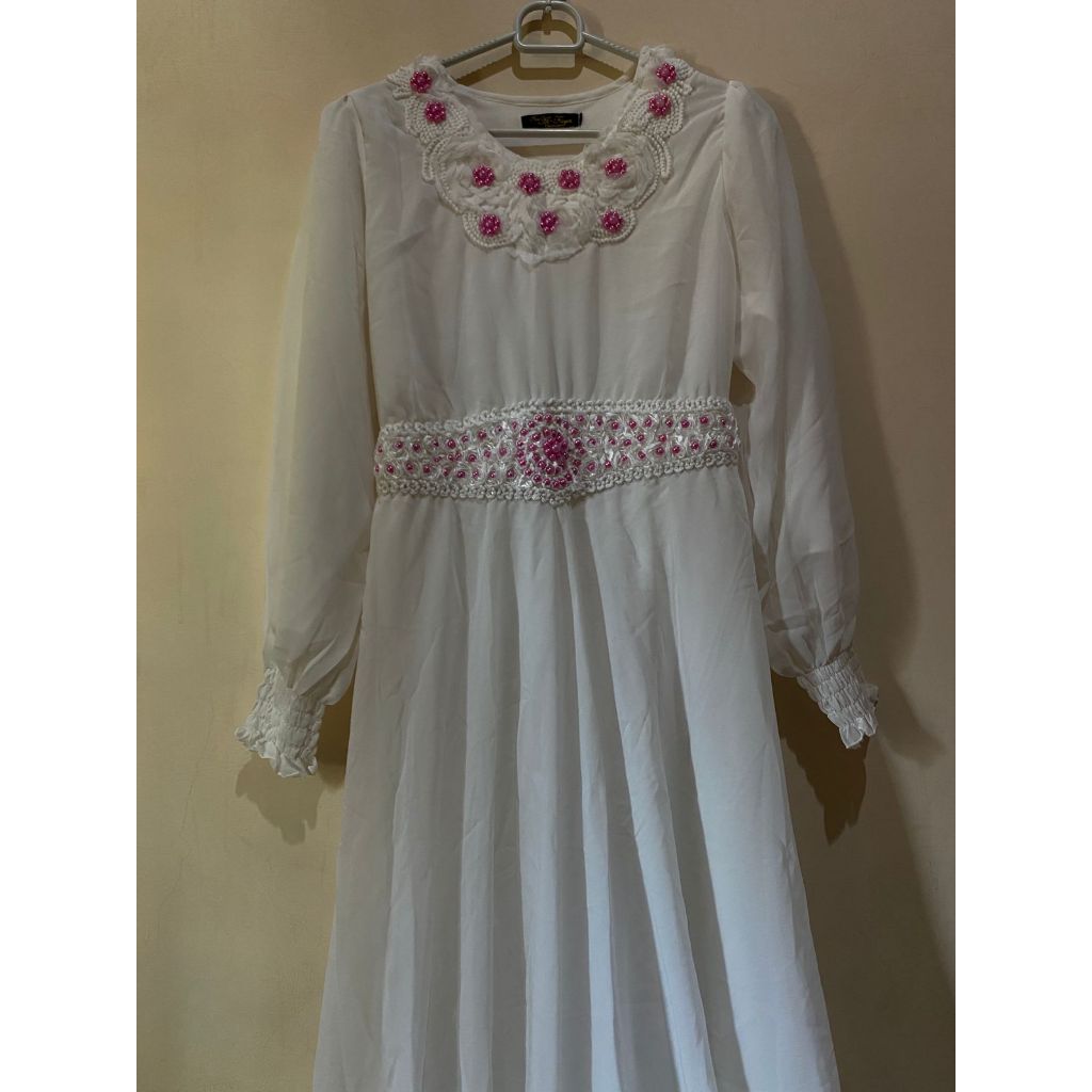 Preloved gamis putih payet  lengan panjang baju atasan wanita pakaian muslim wanita