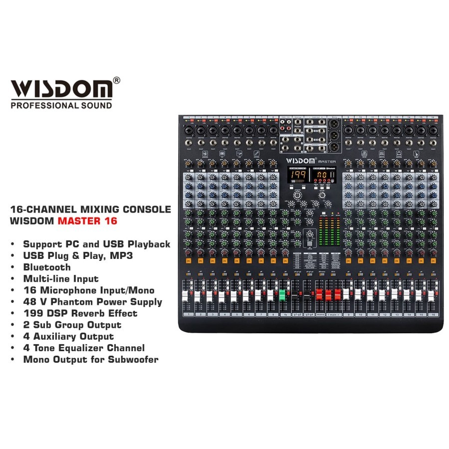 Mixer Audio Wisdom Master 16 / Master16 dengan Bluetooth Dan Vocal Effect