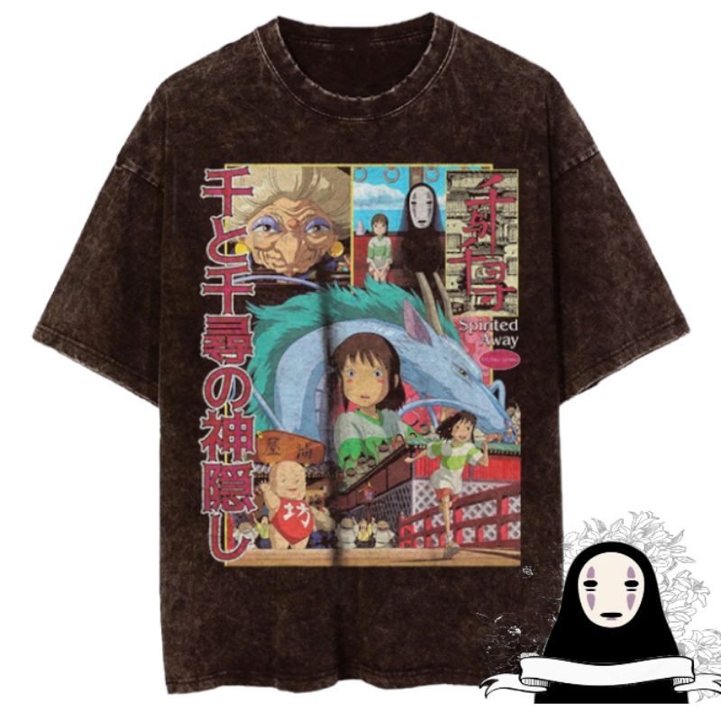 Spirited Away Anime Vintage Wash T-shirt/Kaos Anime Spirited Away Ghibli Studio Anime Vintage Wash O