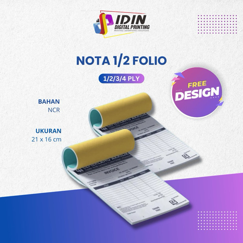 

Cetak Nota Faktur 1 PLY Ukuran 1/2 Folio Custom Usaha Toko Murah - Percetakan Idin Digital Printing