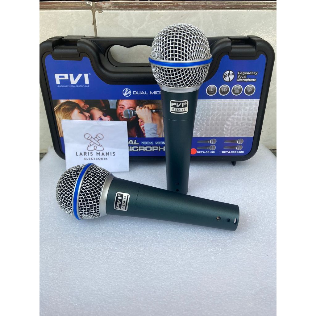 Mic Dynamic PVI Beta58 Beta 58 Koper isi 2 Mic Tanpa Saklar Original Mik Vokal Kabel BETA-58 Microph