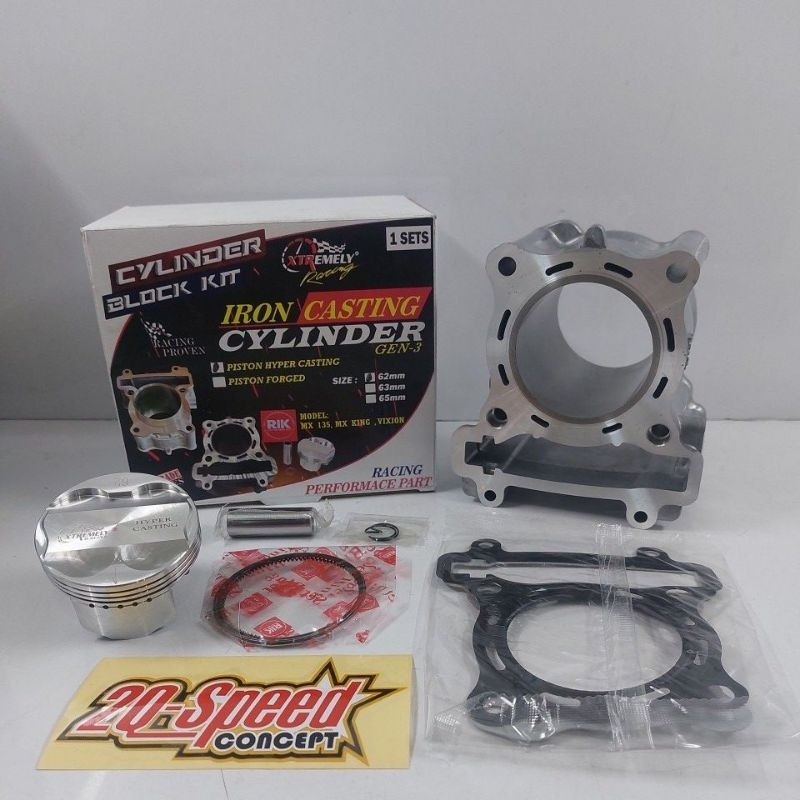 Blok set XTR Type iron casting gen 3 ukuran 62 mm for Jupiter MX dan sejenisnya