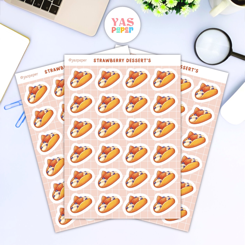 

YASPAPER - Sticker sheet strawberry dessert | size A6 waterproff