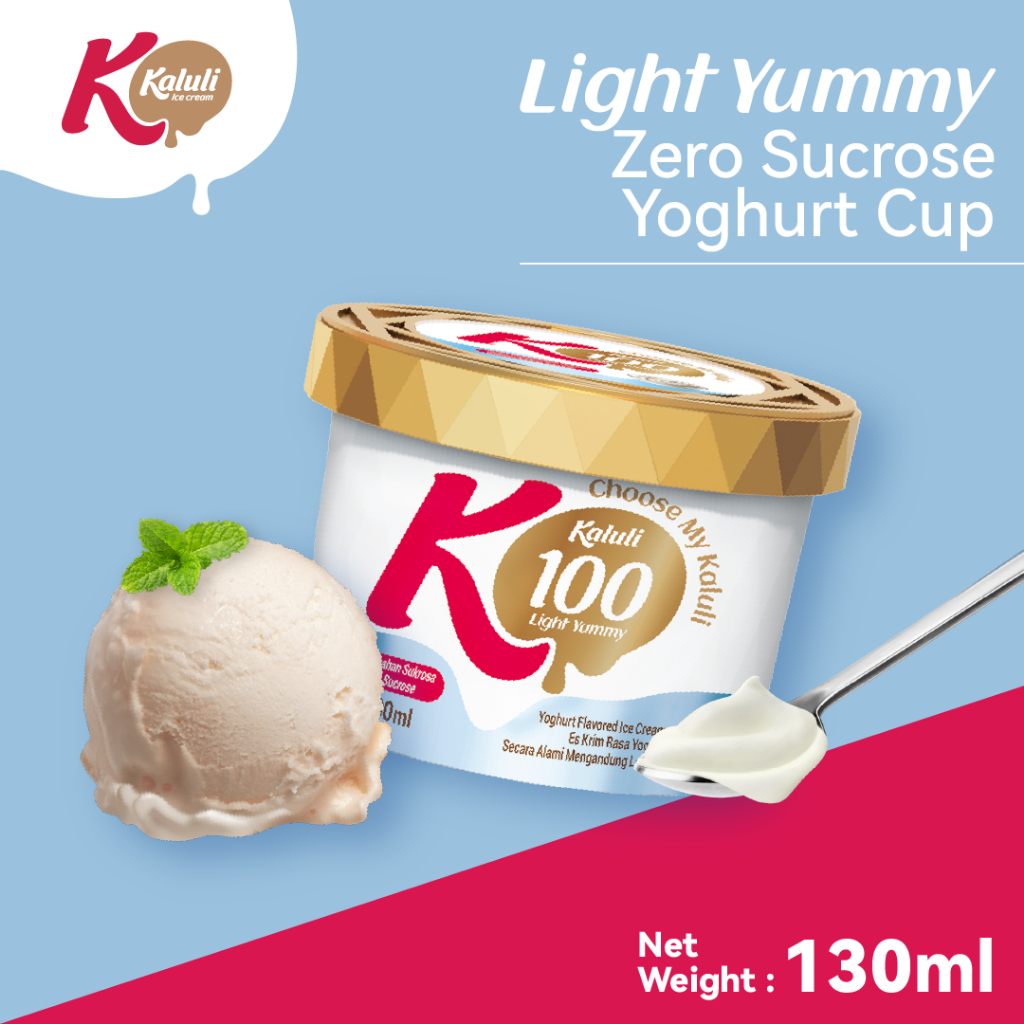 

Kaluli Light Yummy Zero Sucrose Yoghurt Cup 130 ML - Low Fat Low Calorie Ice Cream / Es Krim Kaluli