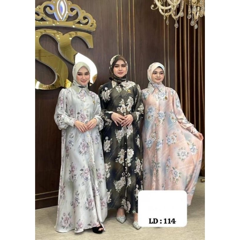 SHELLASAUKIA GAMIS SET HIJAB' SUTRA KANCING FLOWER UNLIMITED