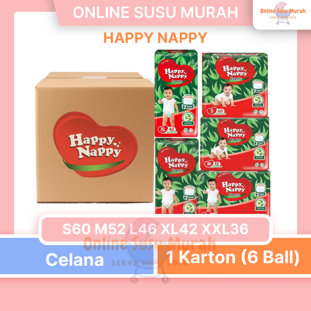 HAPPY NAPPY PAKET 6 BALL 1 KARTON S60 M52 L46 XL42 XXL36 PANTS S 60 M 52 L 46 XL 42 XXL 36 PPKS