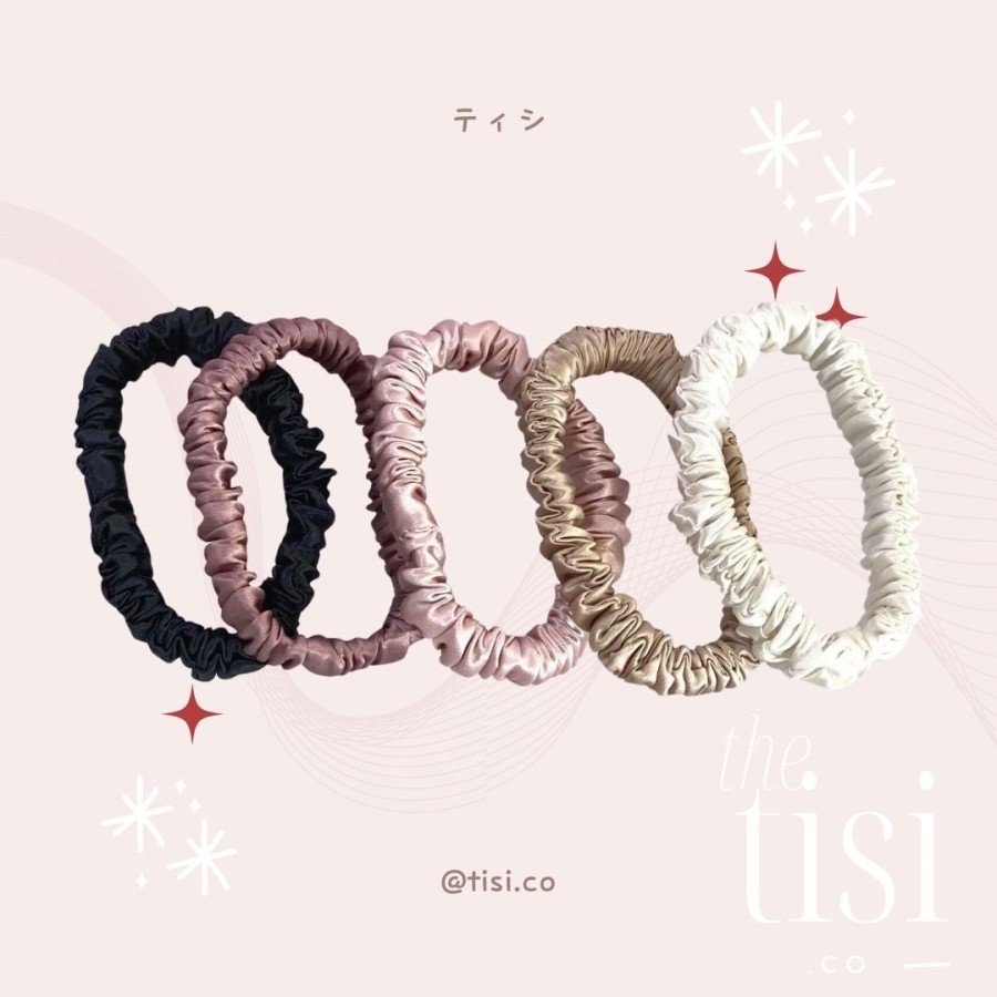 Mulberry Silk Skinny Scrunchy Set - 6A grade 19 Momme Slim Scrunchies / Kunciran / Kuncir Ikat Rambu