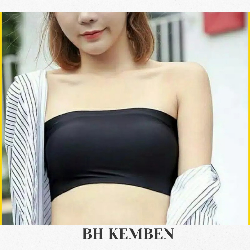 BH Bra KUTANG Tanpa Kawat BAHAN ICE SILK POLOS Wanita Busa Seamless BH Kemben TALI NON slip