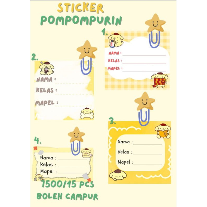 

Stiker Label Nama Buku Edisi Sanrio Pompompurin Kuromi Cinnamorrol My melody 15 pcs Boleh Campur