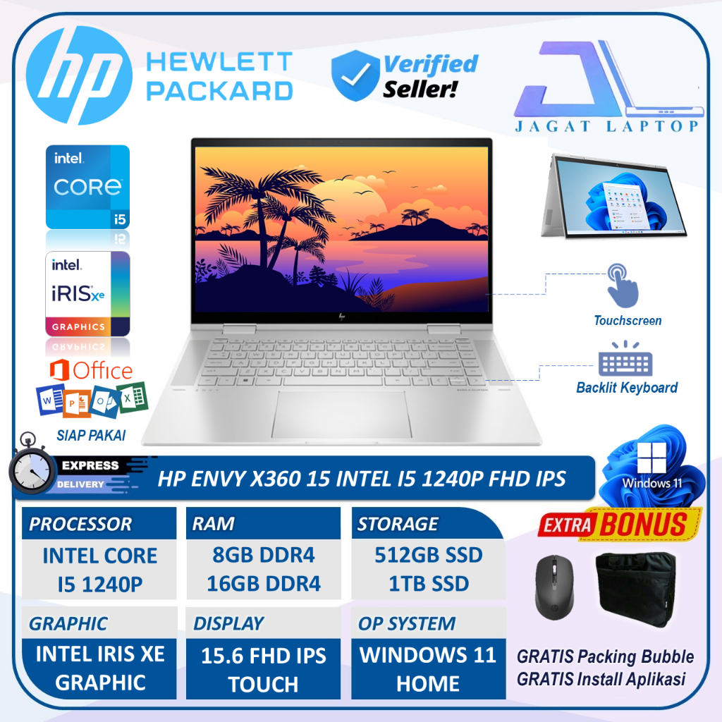 Hp Envy X360 15 Intel I5 1240p 16GB DDR4 1TB SSD 15.6 FHD IPS Touch Win11home