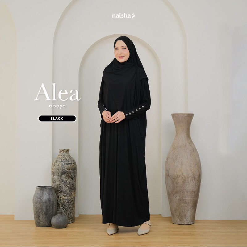 Alea Abaya Hitam Dress Gamis Polos Wanita Perempuan Kaos