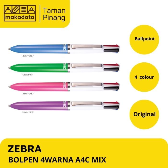 

BALLPOINT / BOLPEN / PULPEN ZEBRA MULTIFUNCTION BALLPEN A4C 4 IN 1 (1 PCS)
