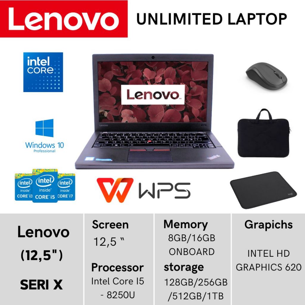 LAPTOP LENOVO THINKPAD X230 X240 X250 X260 X270 X280 CORE I5 LAYAR 12,5 INCH MURAH MULUS PENINGKATAN