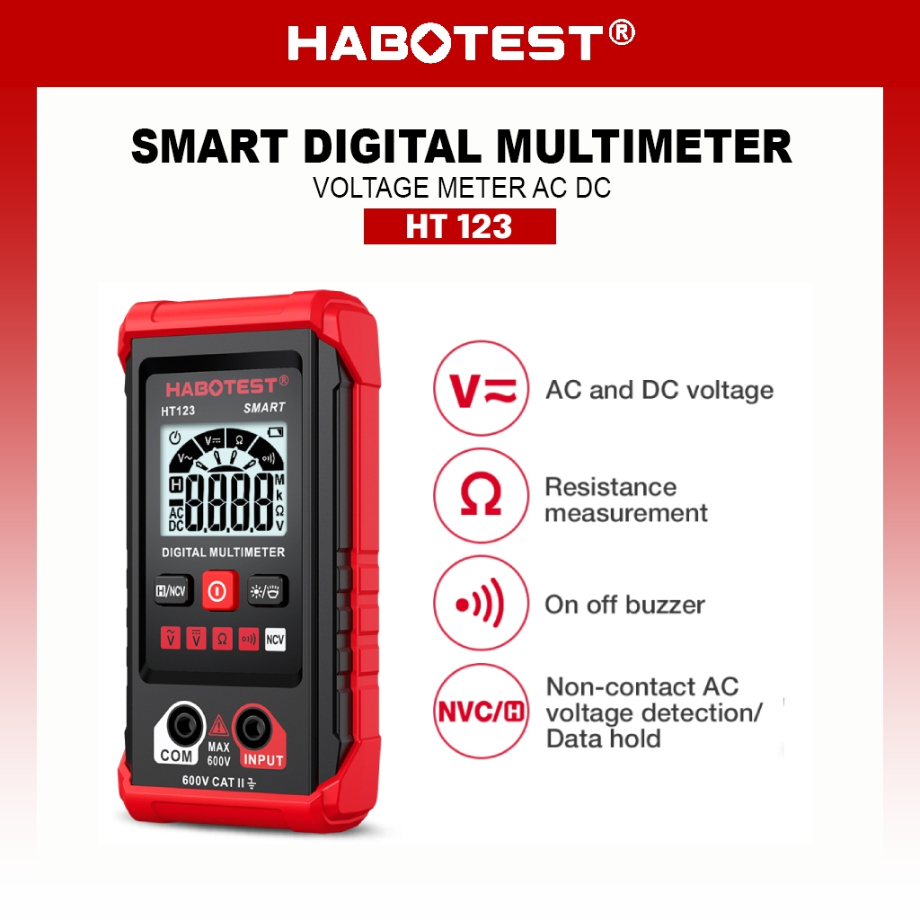 PROMO HABOTEST Multimeter Digital Otomatis 600V Pengukur Tegangan Listrik AC DC Digital Multimeter