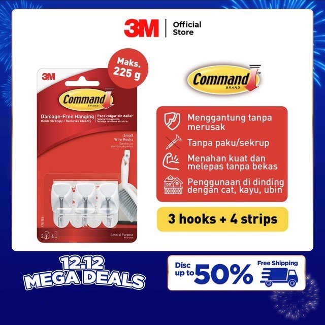 Command 3 M Gantungan Small Wire Hook dengan Perekat Kuat 17067